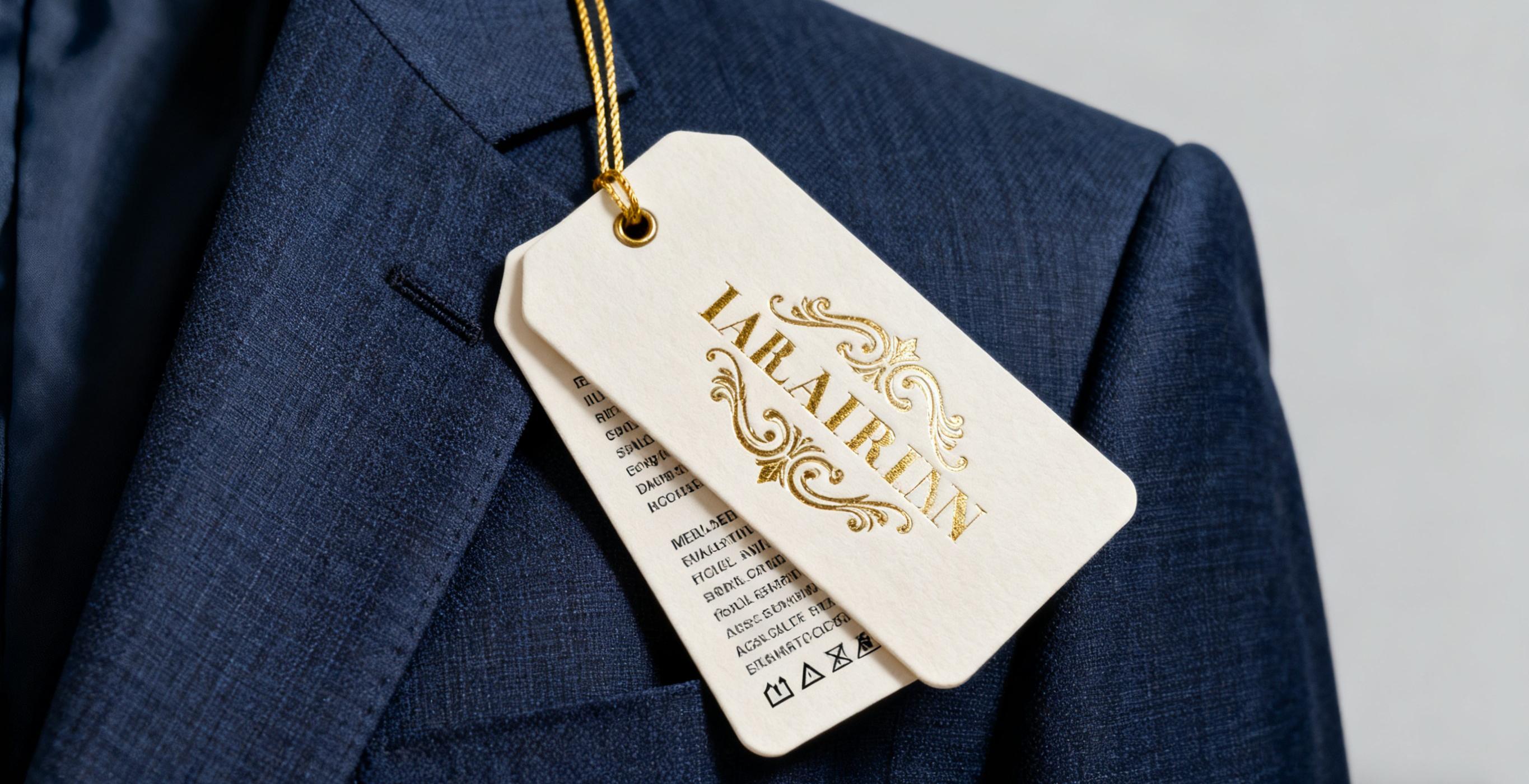 Luxury garment tags with metallic foil stamping
